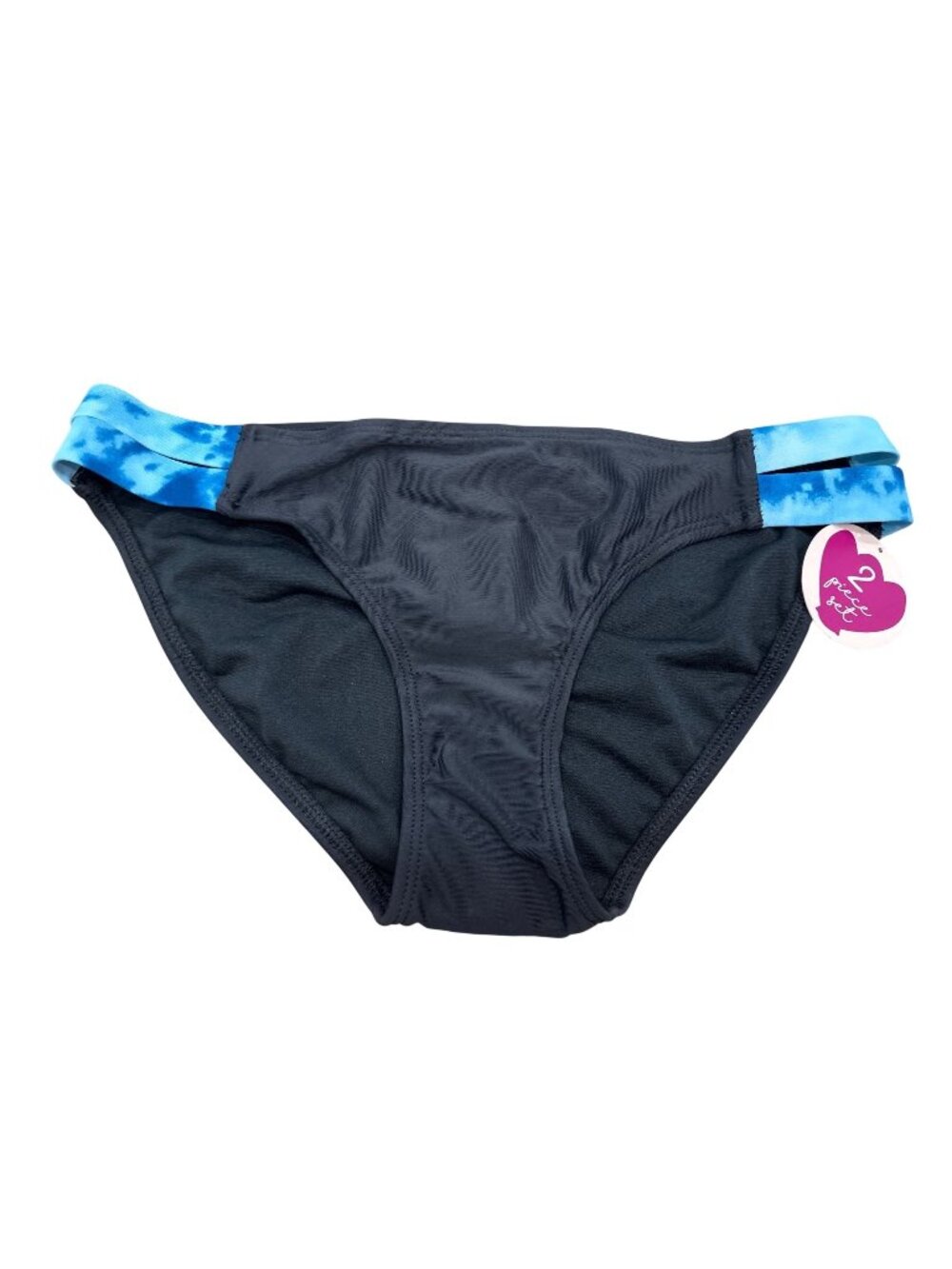 Glitter Beach 14 Black Blue Tie-Dye Strap Mid Rise Bikini Bottoms Boho Retro NWT